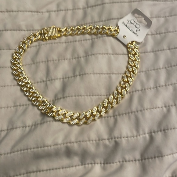 Gold iced Cuban choker chain necklace no label - Picture 2 of 4